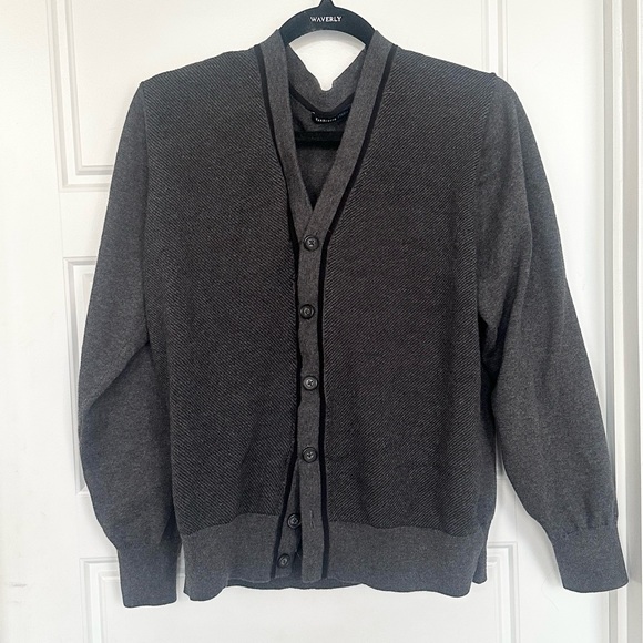 Vintage Van Heusen 100% Cotton Grey and Black Cardigan Sweater - Picture 3 of 7